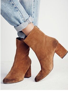 Free People Women's Cecile Cognac Suede Ankle Boots 38 Western Festival Cowgirl